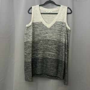 REBECCA MINKOFF Ombré V-Neck Color Block Cold Shoulder Wool blend sweater. SM